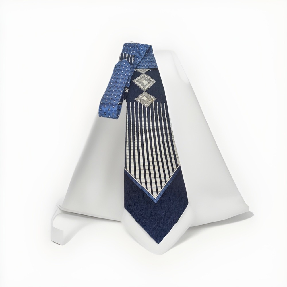 Feraud Dress Tie Blue Solid Print Diamonds Silver 55" 3.5" Wide